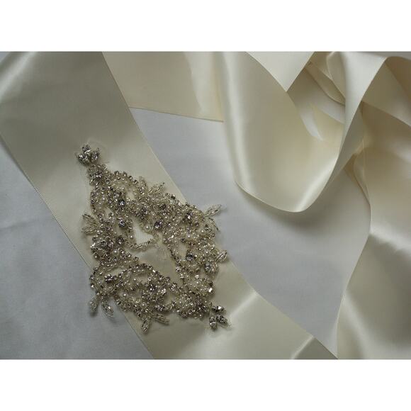 Wide ivory beaded wedding dress bridal belt sash,lace beaded bridal belt sash - Picture 4 of 6